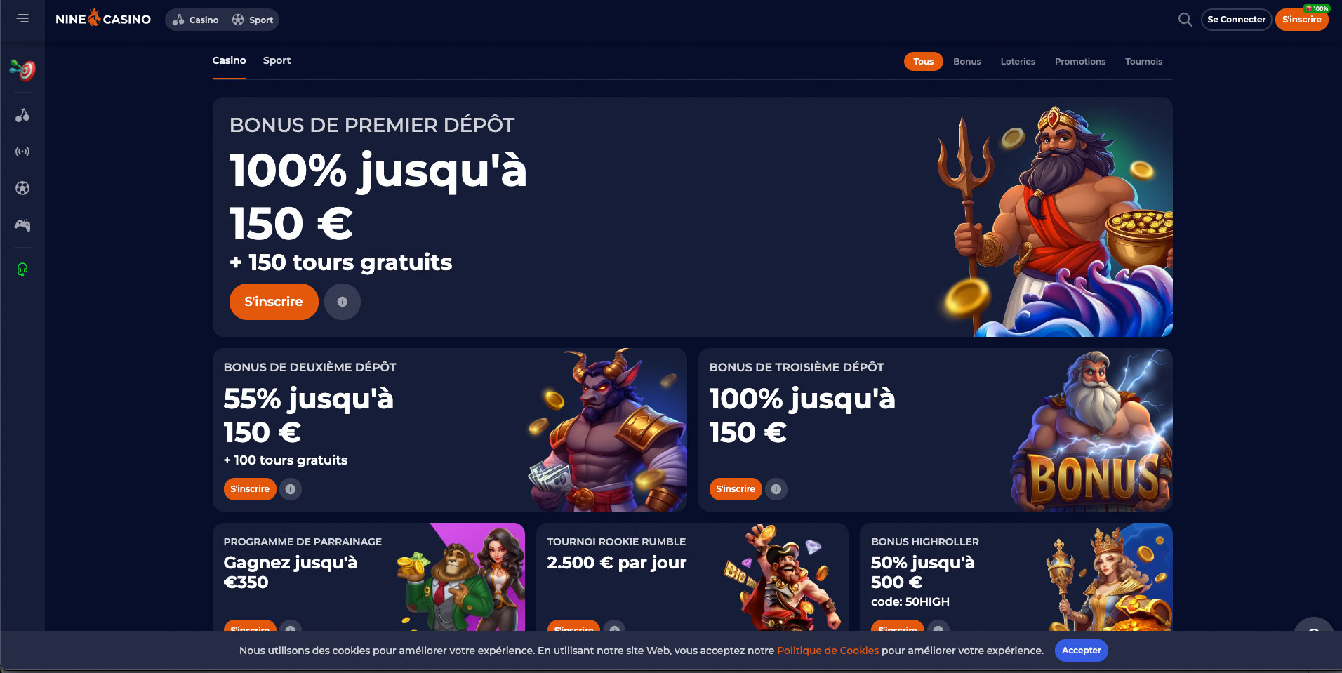 bonus casino NineCasino